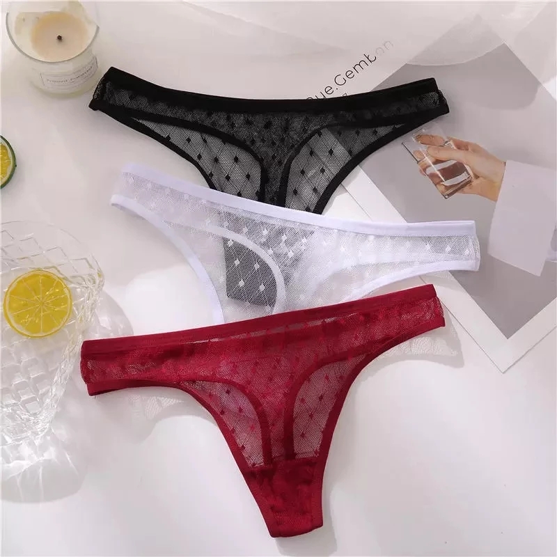 FINETOO Sexy G-String Thong Lace Women's Panties Low-Waist Female Underpants Mesh Perspective Briefs Lingerie M-XL 1