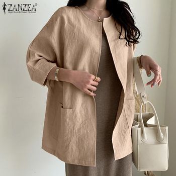 Casual Solid Loose Oversized Cotton Linen Jackets with 3/4 Sleeve 1