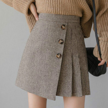 Korean Preppy Style Plaid High Waist Pleated Mini Skirt Women 2021 New Autumn Winter Woolen Skirts Female Casual Skirt 1