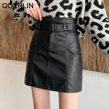 QoerliN Washed PU Leather Skirt Korean Slim High Waist Shorts Skirt Female Plus Size Belt Mini Skirts Safety Liner Shorts Skirts 1