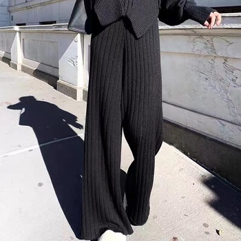Pure color fashion casual all-match warm high-waisted wide-leg pants women's autumn and winter thickened straight loose pants 1