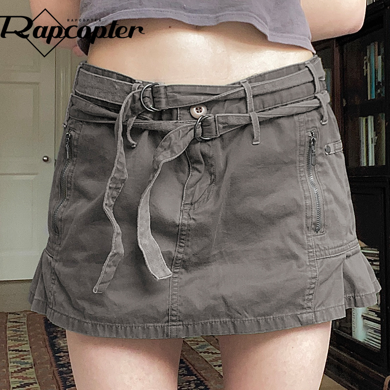 Rapcopter Y2K Lace Up Jeans Skirts Patchwork Pockets Prepply Retro Pencil Skirts Women Streetwear Grunge Korean Denim Skirts 90s 1