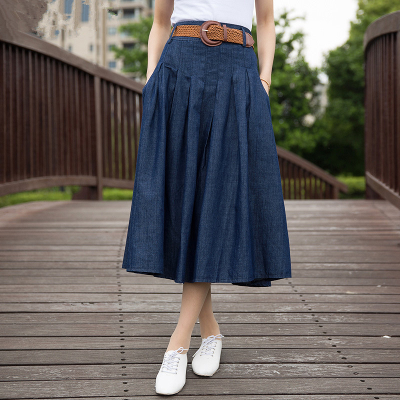 2021 Summer New Arrival Long Jean Skirt Large Pendulum Plus Size Elegant Long Denim Skirt With Sash 6XL Available  Dropshipping 1