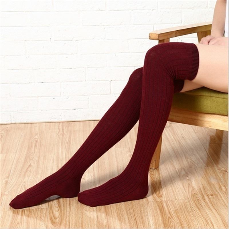 1 pair Solid Colors Knitted Sexy Stocking Women Warm Thigh High Over the Knee Socks Fashion Ladies Stockings 4