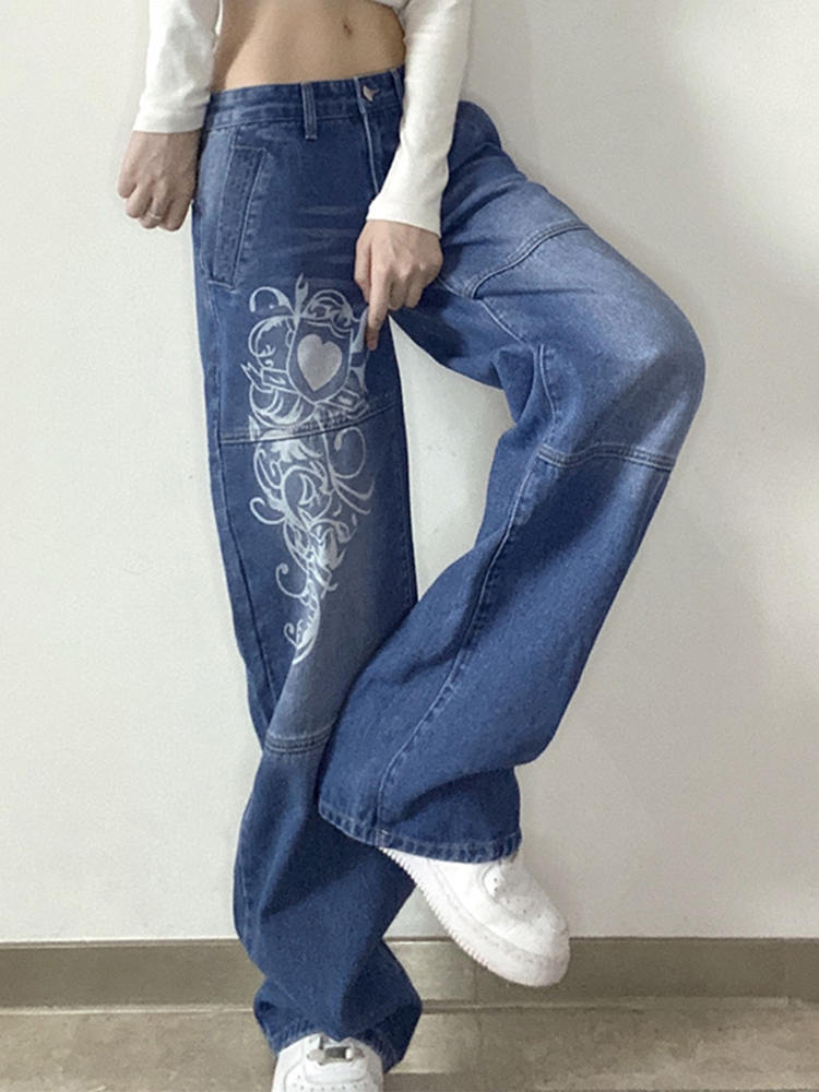 Tawnie Printed Baggy Y2K Jeans Women's Low Waist jeans 2022 Autumn Winter Oversize Wide Leg Baggy Pants Casual Cargo Trousers 2