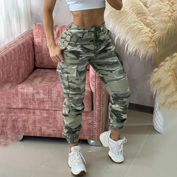Camouflage Print Drawstring Pocket Design Cargo Pants Casual Long Trouser Loungewear Daily Wear Clothes 1