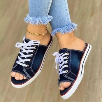 Canvas Sandals Breathable Slippers Lace Up Open Toe  1