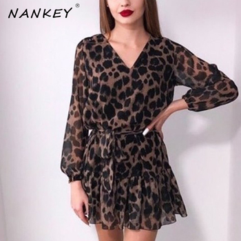 NANKEY 2022 Spring Leopard Series Casual Chiffon Dress Wrist Sleeve V Neck Women Party Mini Dress Elegant Summer Beach Vestidos 3