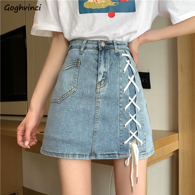 Skirts Women Pockets Lace-up Asymmetrical Design Vintage Streetwear Y2K Sexy Trendy Teens Trendy Harajuku Sweet Chic Mini Denim 1
