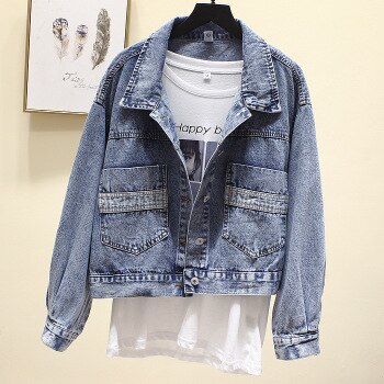 Vintage Denim Jacket Women Spring Coat Ripped oversized Outerwear Coats Windbreaker Boyfriend Female Jeans Jacket Plus Size 1