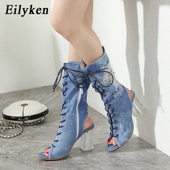 Ankle Boots Sandals Ladies Transparent Crystal Heel Peep Toe Boots Autumn Womens Lace Up Shoes Size34-40 1