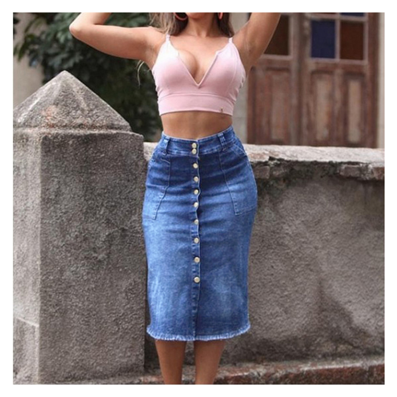 Tassel Sexy Women's Denim Skirt High Waist Hips Popular 2021 Autumn Casual Party Fashion Female Straight Mid-Calf Jean Skirt 1