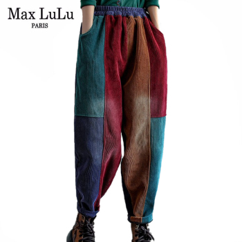 Max LuLu Women Vintage Patchwork Harem Pants 2021Winter Korean Style Fur Corduroy Elastic Design Trousers Loose Street Pantalons 1