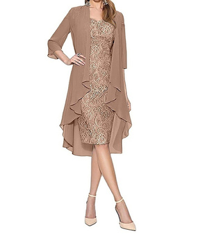 Two Pieces Dresses Women Charming Lace Knee Length Evening Gowns Elegant Dresses Mother of The Bride Dresses fashion S-5XL 6