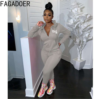 Zipper Hoody Tracksuits Letter Print Hooed Coat And Legging Pants Two Piece Sets Female Casual Sport Outfits 4