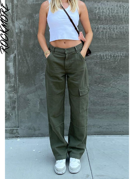 Rockmore Green Vintage Baggy Jeans Women'S Pockets Wide Leg Cargo Pants Streetwear Casual Low Waist Denim Straight Trousers 2021 1