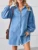 Loose Ruffle Hem Long Puff Sleeve Short Shirt Denim Dress 1