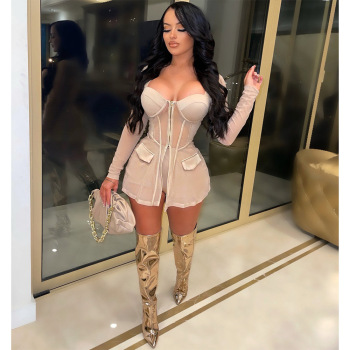 2022 Summer Women Tracksuit Two Piece Set Sheer Mesh Shirt Coat + Panty Solid Color See Through Party Night Cloths Outift 1