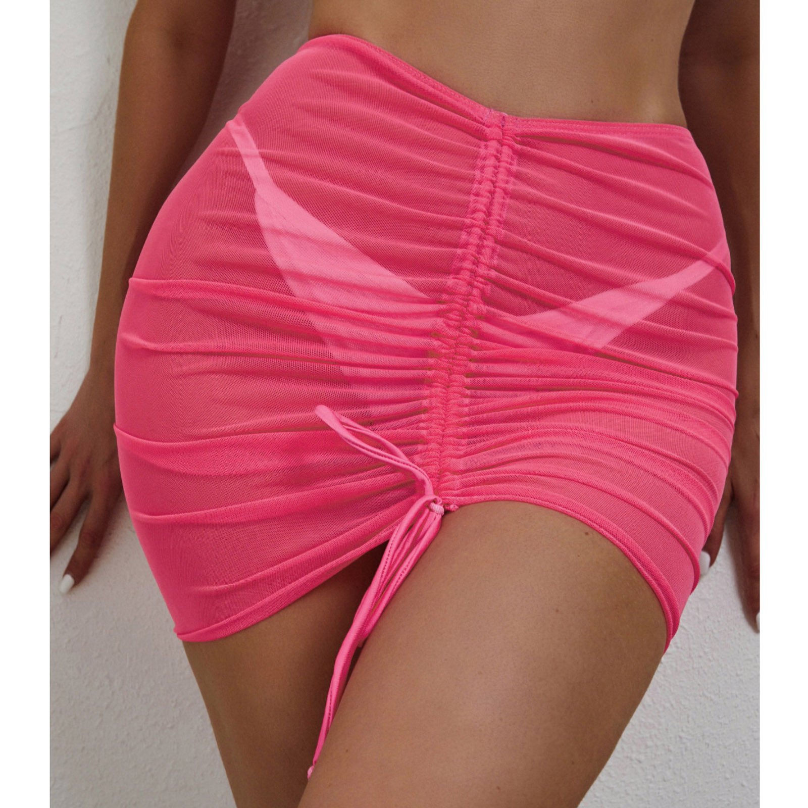 Women Mesh Swimsuit Cover Up Sheer Skirt drawstring Beach Wrap Bikini For Swimwear Mesh Drawstring Cover Up Skirt купальники 4
