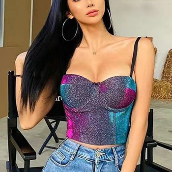 Shinny Bling Bling Corset Top Push Up  Bustiers Sexy Bra Camis Overbust with Pad Women Crop Tops Goth Steampunk  Mujer Debardeur 1