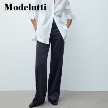 Modelutti 2022 New Spring Autumn Fashion Corduroy Pants Women Solid Simple Loose Trousers Temperament Casual Bottoms Female 1