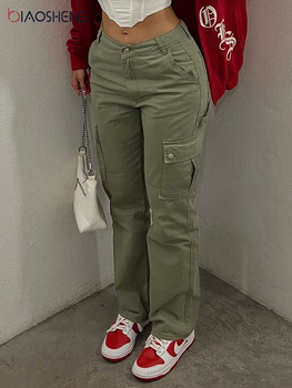 Summer Vintage Women Cargo Jeans High Waist Straight Leg Baggy Fashion Comfy Denim Trousers Mom Green Pockets Y2K Cargo Pants 1