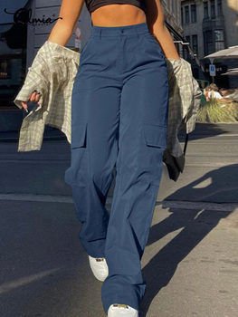 Elastic Waist Cargo Pant Women Pockets Back All-match Pantalones De Mujer Casual Fashion Long Trousers 1
