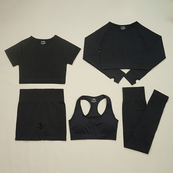 5/PCS Seamless Women Yoga Set Workout Sportswear Gym Clothing Fitness Long Sleeve Crop Top High Waist Leggings Sports Suits 7