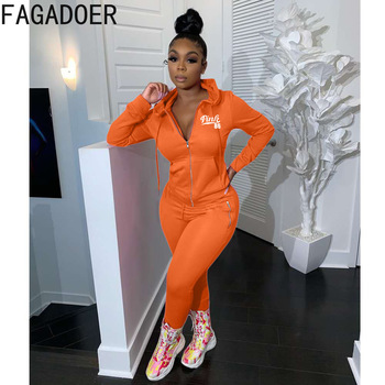 Zipper Hoody Tracksuits Letter Print Hooed Coat And Legging Pants Two Piece Sets Female Casual Sport Outfits 3