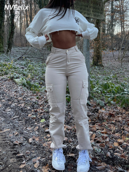 Straight Leg Cargo Pants Women High Waist Casual Baggy Pants Slim Vintage Y2k Streetwear Elastic Wide Leg Trousers Fashion Jeans 1
