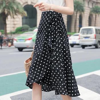 Polka Dot Ripple Chiffon Skirt Summer Women's Wrap Skirt High Waist Mermaid Skirt One-Piece Irregular Ruffled Lace-Up Skirt 2