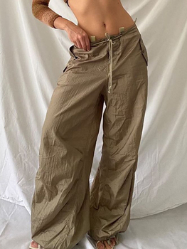 Weekeep Khaki Low Rise Cargo Pants Vintage Baggy Wide Leg Trousers Women Streetwear Straight Pants Y2k Harajuku 90s Loose Capris 2