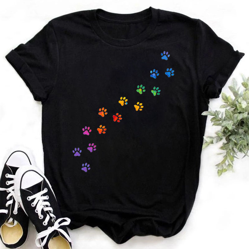 Cat MOM Women's T-shirt Top Summer Fashion Short-sleeved Cat and Dog Paw Print Oversized CT Shirt ute Dog Paw Women Tops 1