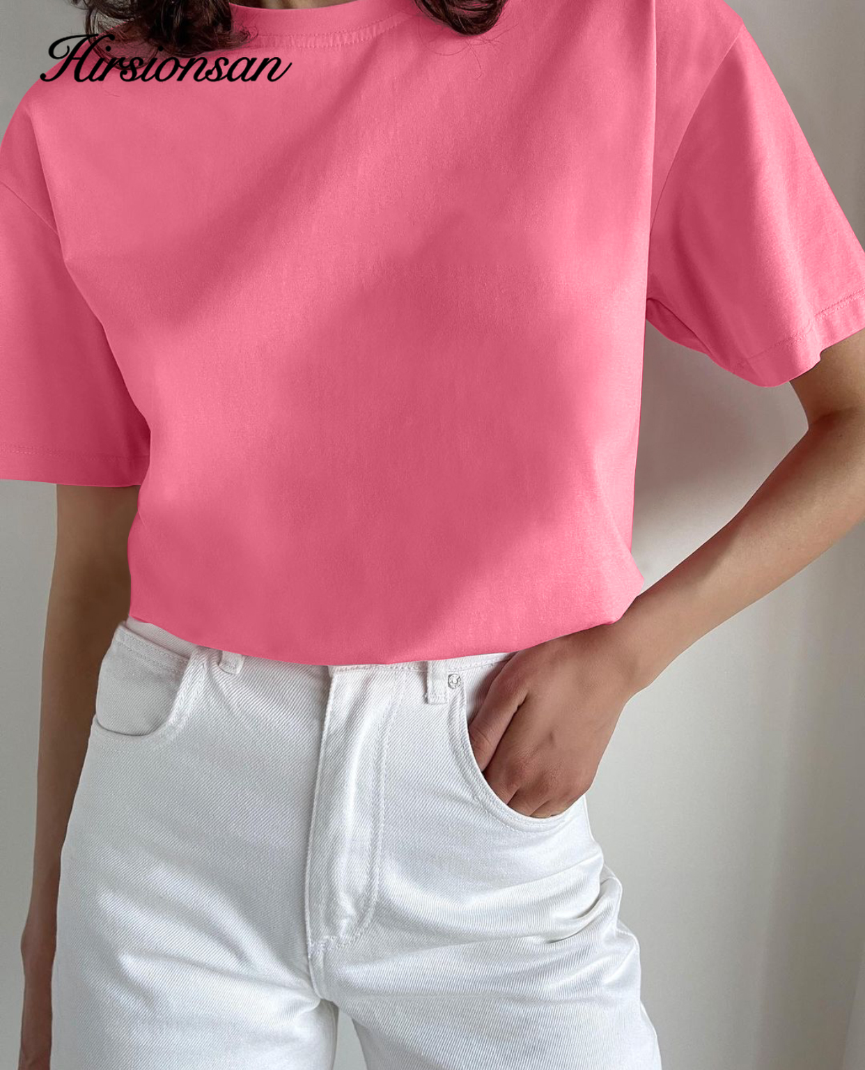 Hirsionsan Basic Cotton T Shirt Women 2022 Summer New Loose Solid Tees 19 Color Casual Loose Tshirt Oversized O Neck Female Tops 2