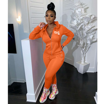 Zipper Hoody Tracksuits Letter Print Hooed Coat And Legging Pants Two Piece Sets Female Casual Sport Outfits 7