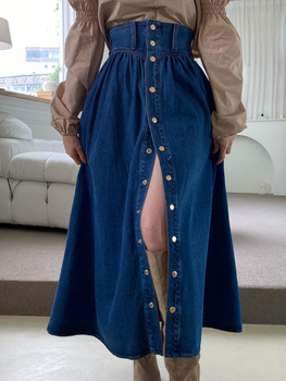 Spring New High Waist Midi Women's Denim Skirt Elegant Casual Loose Korean Style Single Breasted A-Line Saya Female Jeans Falda 2
