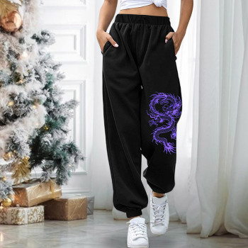 Cartoon Printed Sports Leisure Wide Leg Drawstring Cargo Pants 1