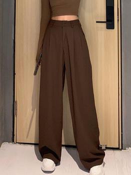 Retro Solid Color Wild Straight Wide Leg Pants Female Spring New Korean Fashion High Waist Casual Long Pants 1