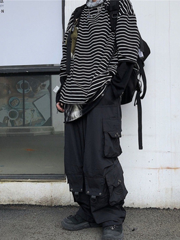 QWEEK Gothic Streetwear Black Cargo Pants Women Hip Hop Punk Oversize Wide Leg Trousers Female Techwear Korean Style Joggers 3