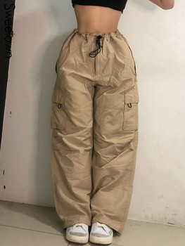 High Waist Pockets Cargo Pants Womens Casual Loose Wide Leg Joggers Sweatpants Harajuku 1
