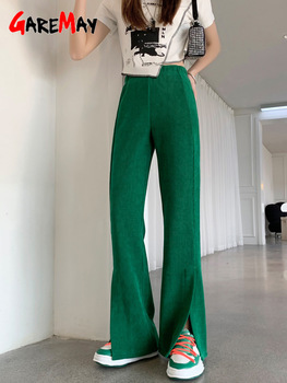 Spring Summer Women's Classic Pants with Side Slits Slacks Green Pants High Waisted Soft Casual Wide Trousers for Women 2022 3