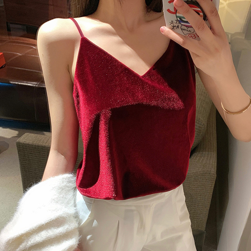 Korean Fashion Velvet Tank Top Women Office Lady Cami Top Streetwear Lace White Women Spaghetti Strap Tank Top Ropa De Mujer 1
