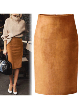Sexy Multi Color Suede Midi Pencil Skirt Women 2021 Fashion Elastic High Waist Office Lady Bodycon Skirts Saias 1