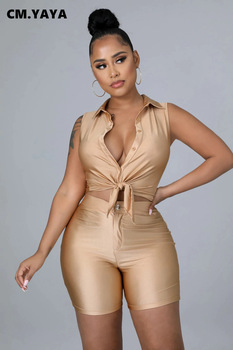 CM.YAYA Elegant Active Women's Set Sleeveless Shirt Top and Shorts Suit Tracksuit Two 2 Piece Set Fitness Outfits 2022 Summer 1