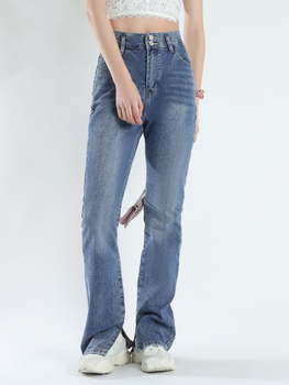 GOPLUS Jeans Woman High Waist Jeans Streetwear Light Blue Denim Trousers Vintage Split Flare Pants Women Korean Pantalon Femme 2