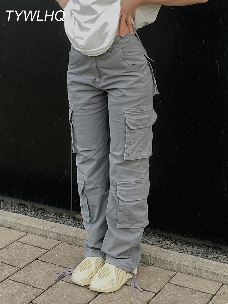 Vintage Cargo Pants Baggy Jeans Women Fashion 90s Streetwear Pockets Wide Leg High Waist Straight Y2k Denim Trousers Overalls 1