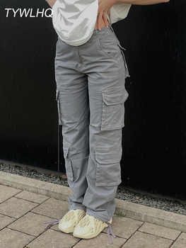 Vintage Cargo Pants Baggy Jeans Women Fashion 90s Streetwear Pockets Wide Leg High Waist Straight Y2k Denim Trousers Overalls 1