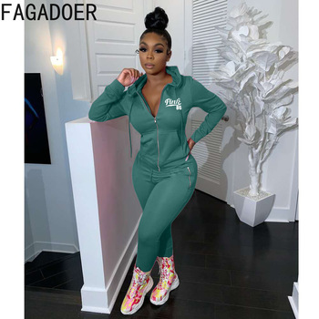 Zipper Hoody Tracksuits Letter Print Hooed Coat And Legging Pants Two Piece Sets Female Casual Sport Outfits 2
