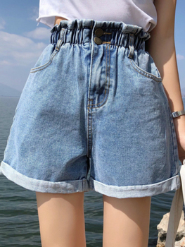 Plus Size Summer Black Women's Denim Shorts Large Size 5Xl Harem Ruffle White High Waisted Shorts Elastic Waist Jeans for Women 4
