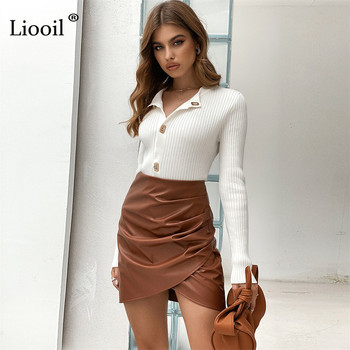 Asymmetrical Faux Leather Sexy Ruched Mini Skirt Office Lady Autumn 2021 Streetwear High Waist Black Brown Bodycon A-Line Skirts 4